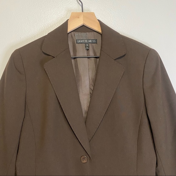 Lafayette 148 Brown Half Sleeve Two Button Wool Blazer Jacket Size 6 EUC - Picture 2 of 7